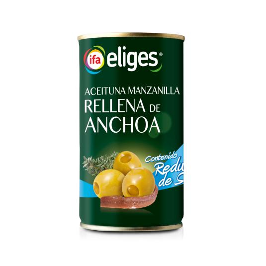 Aceitunas manzanillas anchoas bajas en sal 150g